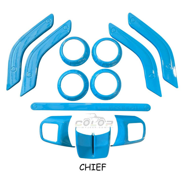 JK Dash, Door and Steering Wheel Interior Bezel Accent Trim 12 Piece Set