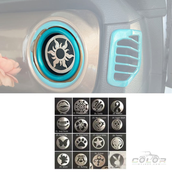 Air Vent Custom Emblem Design Interior Accent Trim JK,JKU, JL, JLU, Sahara, Rubicon, Jeep Wrangler, JT Gladiator 4 PCS SET