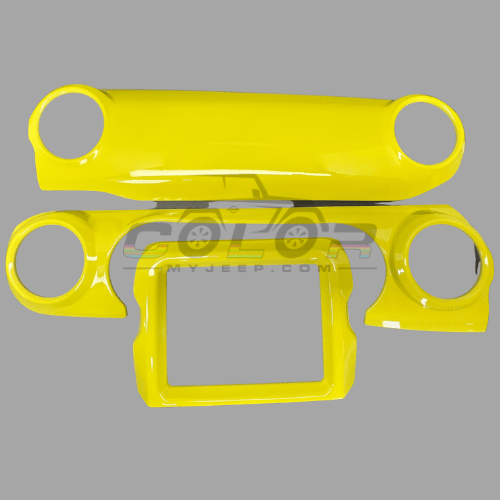CMJ Interior Trim 8.4 inch / YELLOW High Velocity Yellow PJF JL, JLU, Sahara, Rubicon, Jeep Wrangler, JT Gladiator Jeep Interior Dash Cover Accent Trim With LCD Surround Trim 3 Piece Set